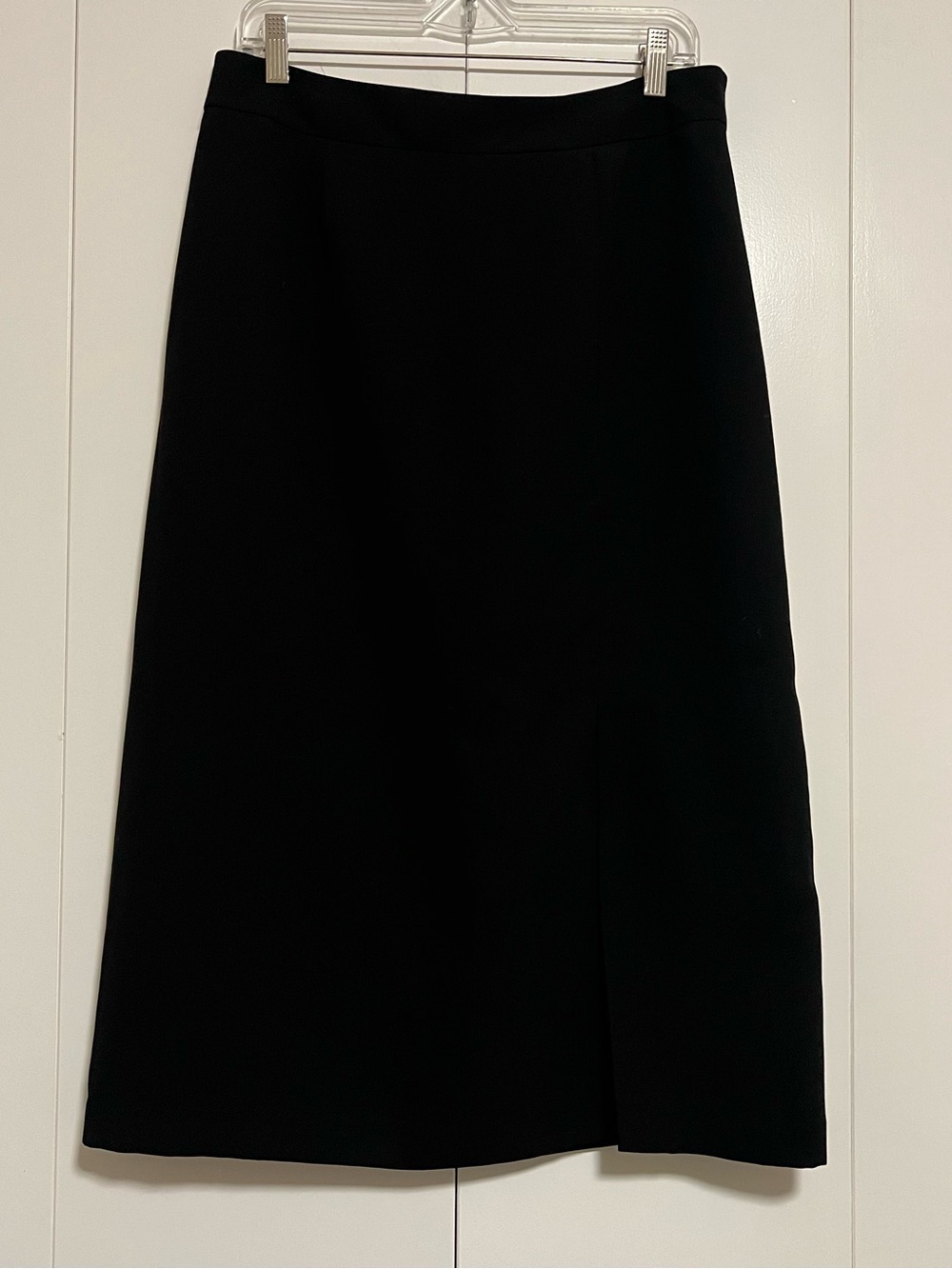 Vintage Worthington Petite Classic Black Tailored Midi Pencil Skirt Lined Slit